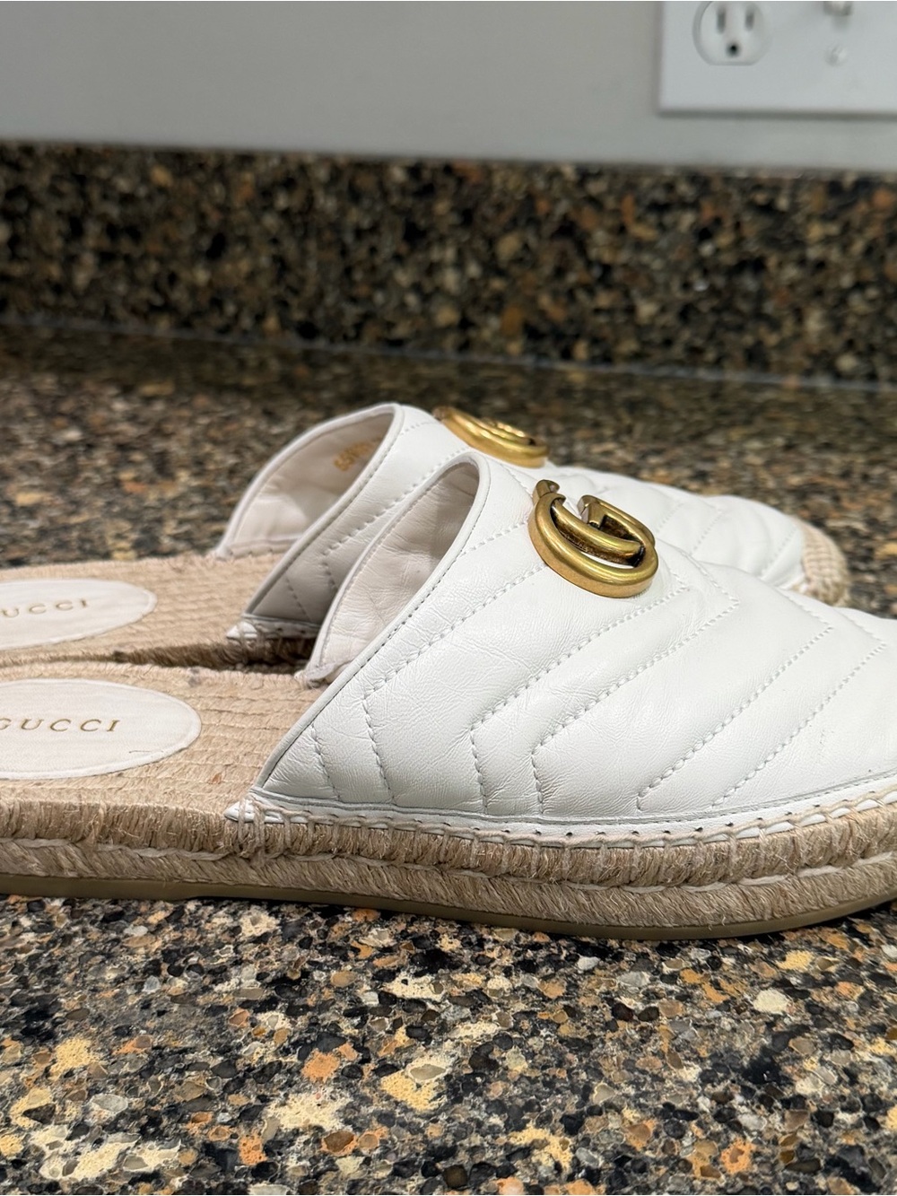Gucci White GG Marmont Quilted Leather Espadrille Mules 39 - Picture 4 of 10